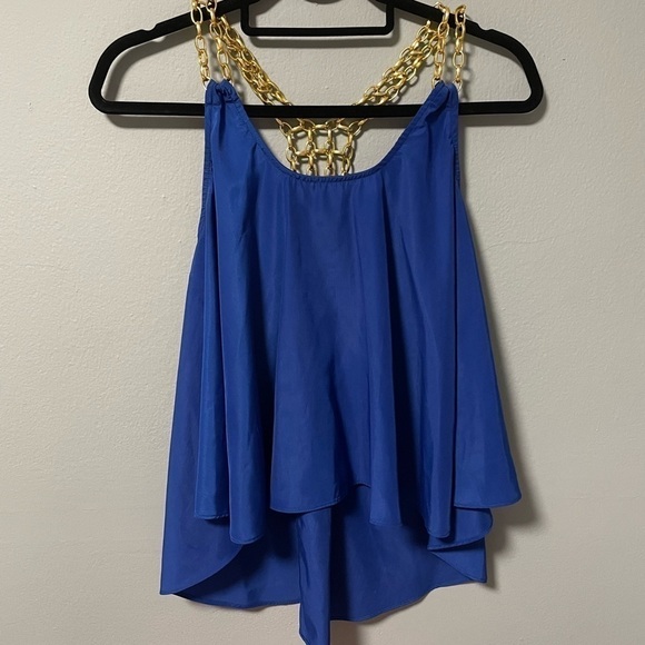 Cals gold chain straps flowy cobalt blue tank top. Size medium. - Picture 1 of 5
